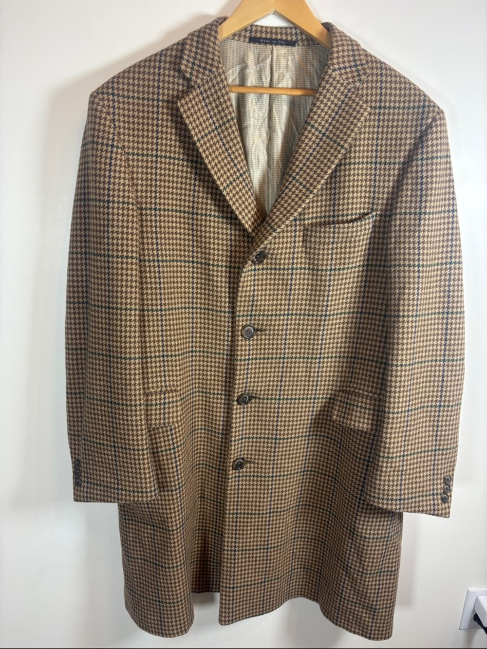 Burberry Authentic Vintage Men’s Wool Houndstooth Overcoat